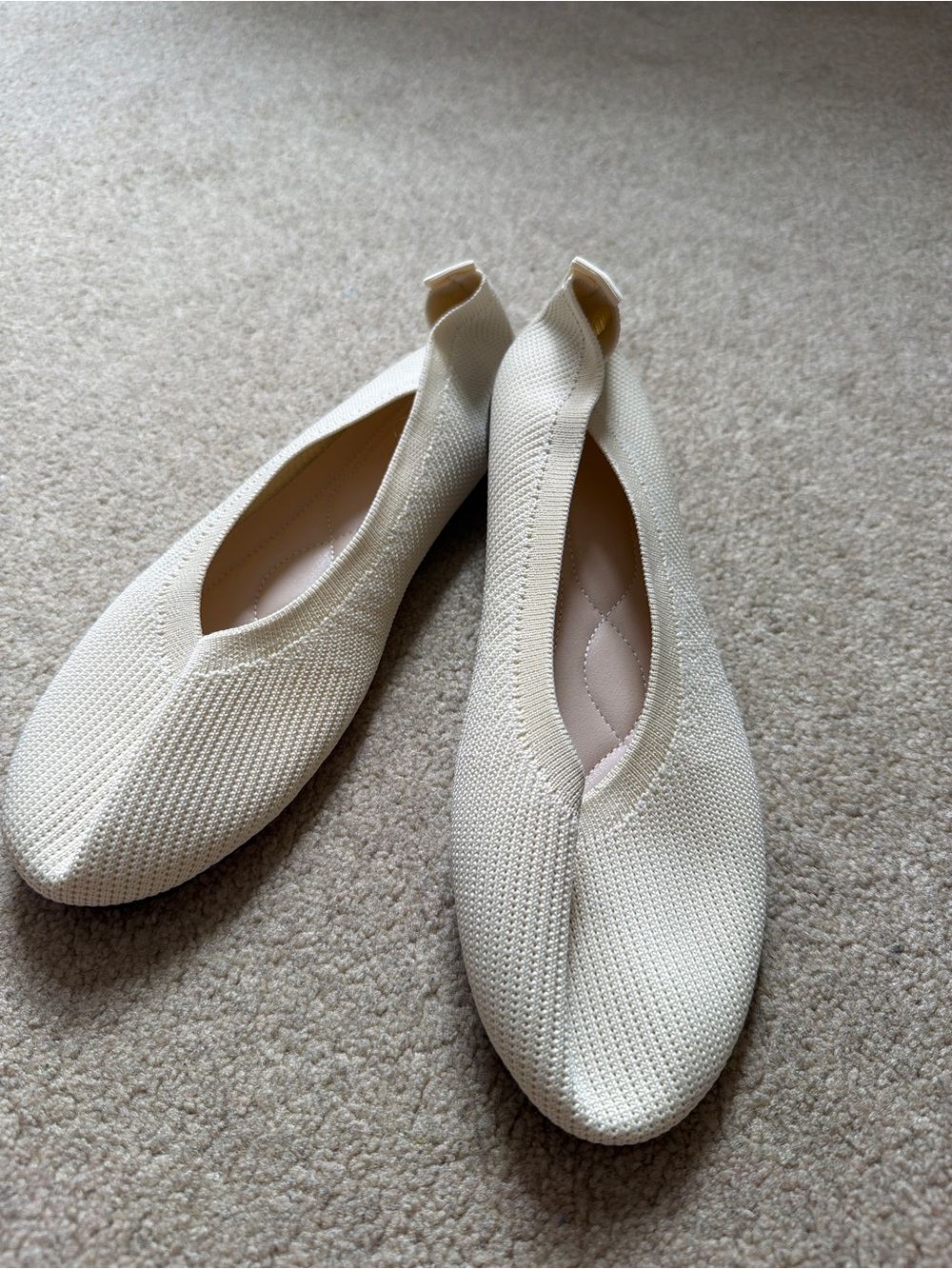 Women’s EU 43 Cream Knit Ballet Flats Slip On Square Toe Casual Shoes - Picture 5 of 5
